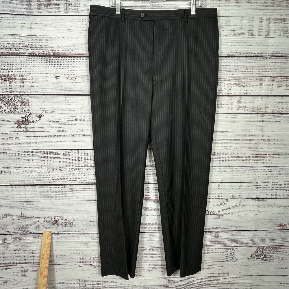 J Hilburn Pants Mens 37x30 100% Wool Vitale Barberis Canonico Italy Striped Gray